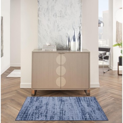 Denim Blue Abstract Synthetic Reversible Outdoor Rug 38"