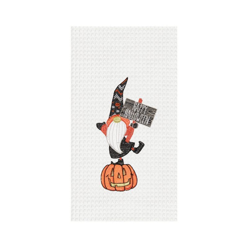 C&F Home Halloween Gnome Embroidered Cotton Waffle Weave Kitchen Towel, 1 of 6