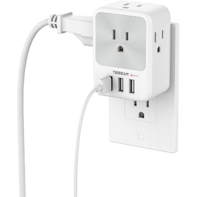 USB Multi Plug Outlet Splitter, Surge Protector 4 Outlet Extender Wall Charger Blocks, 3-Sided Multiple Plug Expander for Home Office Dorm Room