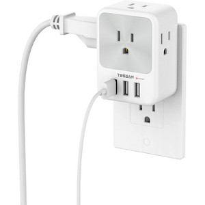 USB Multi Plug Outlet Splitter, Surge Protector 4 Outlet Extender Wall Charger Blocks, 3-Sided Multiple Plug Expander for Home Office Dorm Room - 1 of 4