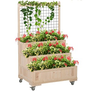 Chic Crate - 3-Tier Vertical Garden Bed with Trellis & Wheels - 53" Tall Raised Planter with Storage Shelf for Herbs/Flowers/Veggies - Cedar Wood - 1 of 4