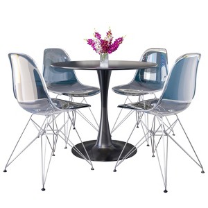 LeisureMod 5-Piece Dining Set – 35" Round Black Iron Table with 4 ABS Plastic Side Chairs in Chrome for Dining Room & Kitchen - 1 of 4