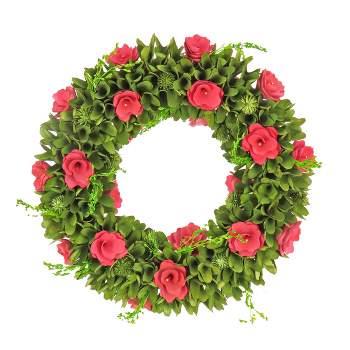 18" Artificial Floral Spring Wreath Hot Pink - National Tree Company
