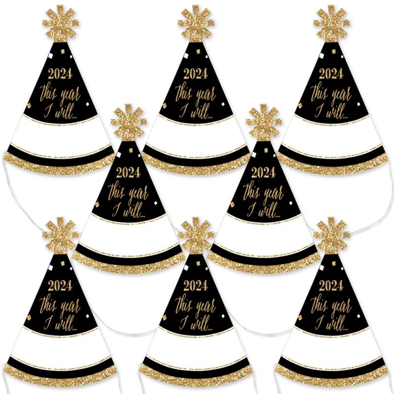 Big Dot of Happiness New Year's Eve - Gold - Mini Cone 2024 New Years Eve Resolution Party Hats - Small Little Party Hats - Set of 8, 1 of 9