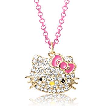 Sanrio Hello Kitty Girls Pave Fashion Jewelry Necklace - 16"+3" Necklace, Officially Licensed Authentic