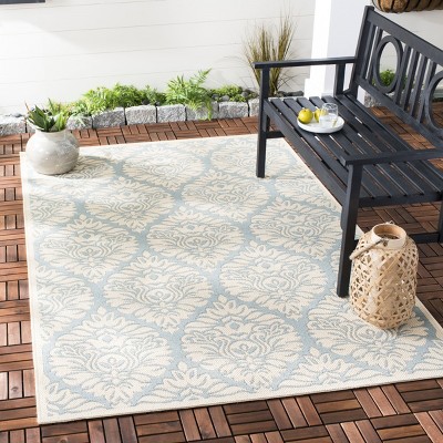 Aqua and Cream Medallion Synthetic Rectangular Area Rug