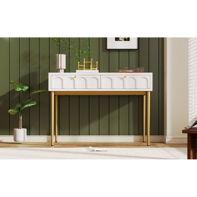 VASIP Modern Style Double Drawer Dressing Table, Combining Wood & Metal Legs, Spacious Storage for Bedroom, Living & Office - Multi-Purpose Use