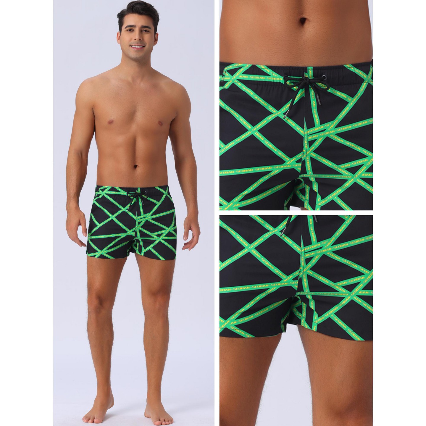 Мужские шорты INSPIRE CHIC Summer Colorful Geometric Patterns Drawstring Elastic Waist Board Shorts Green 30, цвет: Зелёный — фото 3
