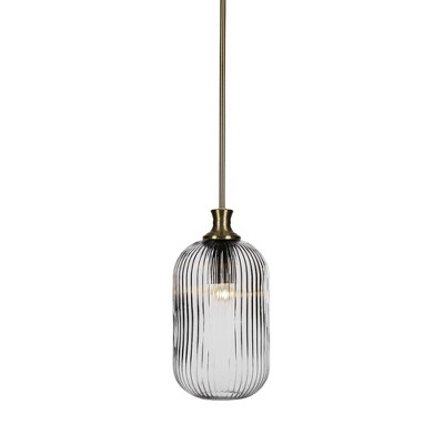 Toltec Lighting Carina 1 - Light Pendant in  New Aged Brass with 8.25" Clear Ribbed Shade