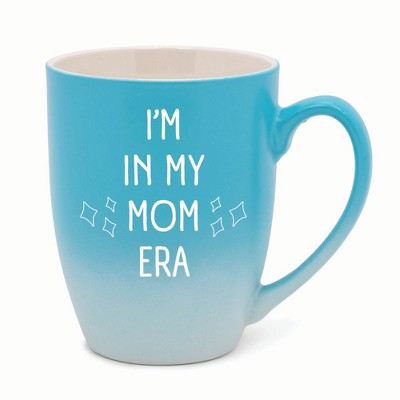 Elanze Designs In My Mom Era Two Toned Ombre Matte 10 ounce New Bone China Coffee Tea Cup Mug, Teal and White