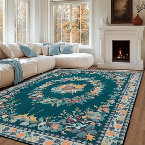 LOVEVOOK Floral Butterfly Rug for Living Room, Modern Indoor Large Area Rug for Bedroom Dining Room Home Decor, Non Slip Rugs Machine Washable - 1 of 4