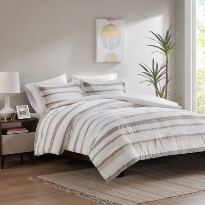 Neutral Clipped Jacquard King/Cal King Duvet Cover Set