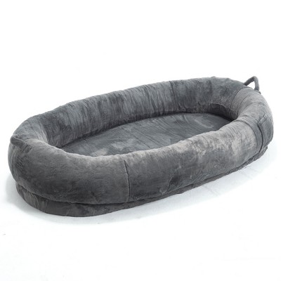 Bencmate Pet Bed Human Size Memory Foam Dog Bed with Storage Pocket Plush Cover Non Slip Bottom Standard Size, Dark Gray, 35.43"*17.32"*11.81"