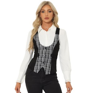 INSPIRE CHIC Women's Contrast Plaid Button Down Sleeveless Vintage Waistcoat - 1 of 4