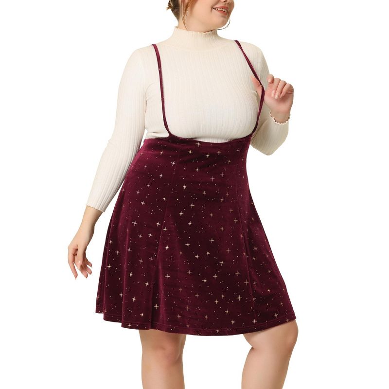 Agnes Orinda Women's Plus Size Velvet High-Rise Star Versatile Flared Skater Skirt, 2 of 6