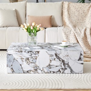Modern Rectangular MDF Coffee Table with Faux Marble Finish, Minimalist Center or Display Table for Living Room or Corner - Koiai - 1 of 4
