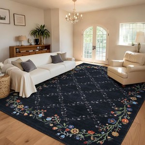 Washable Rug Modern Floral Rug Non Slip Low Pile Rug Stain Resistant Area Rug Non Shedding Indoor Floor Cover for Bedroom Living Room - 1 of 4