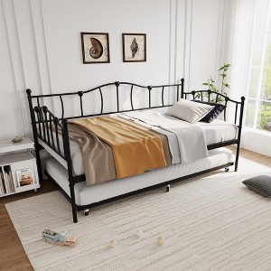 Twin Daybed with Trundle, Metal Sofa Bed Frame , Space Saving Furniture for Living Room, Bedroom, Love Heart Design, No Box Spring Needed - 1 of 4