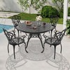 5-Piece Cast Aluminum Outdoor Dining Set with Beige Cushions, Round Table & Ergonomic Chairs - for Patio, Backyard - 2 of 4