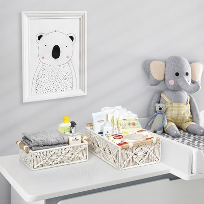 White Macrame Rectangular Fabric Storage Baskets Set