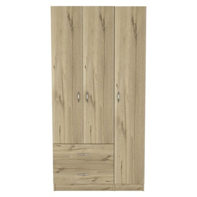 SEVOBAL Armoires 3 Door Armoire with Shelves Drawers Hanging Rod and Versatile Storage for Bedroom Storage, Beige, 35.4"*18.5"*70.8"