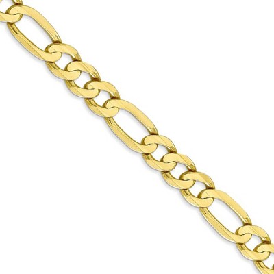 Black Bow Jewelry Men's 6.75mm, 10k Yellow Gold, Concave Figaro Chain Necklace