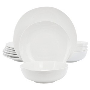 Gibson Home Aspen Drift 12 Piece Organic Round Ceramic Dinnerware Set in White - 1 of 4