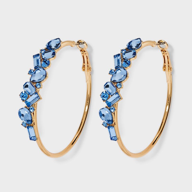 Large Glass Crystal Hoop Earrings - A New Day™, 1 of 5
