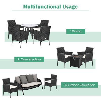 Black Rattan Outdoor Dining Chairs with Cushions, Set of 2