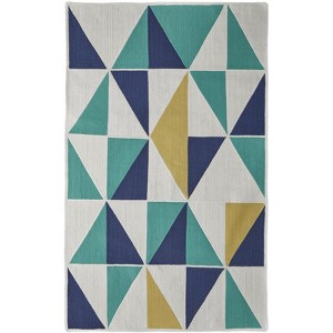 Blue Ivory and Yellow Geometric Power Loom Area Rug - 1 of 4