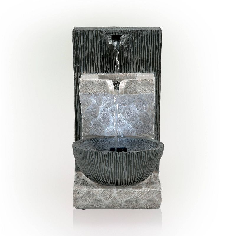 14&#34; Modern Cascading Resin Tabletop Fountain with LED Lights Gray - Alpine Corporation, 3 of 9