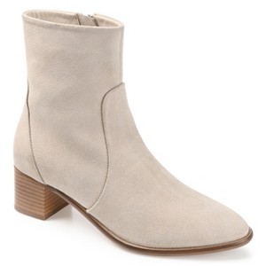 Journee Signature Womens Genuine Leather Airly Almond Toe Stacked Ankle Booties - 1 of 4