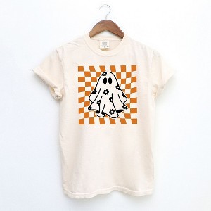 Simply Sage Market Women's Checkered Flower Ghost Short Sleeve Garment Dyed Tee - 1 of 2