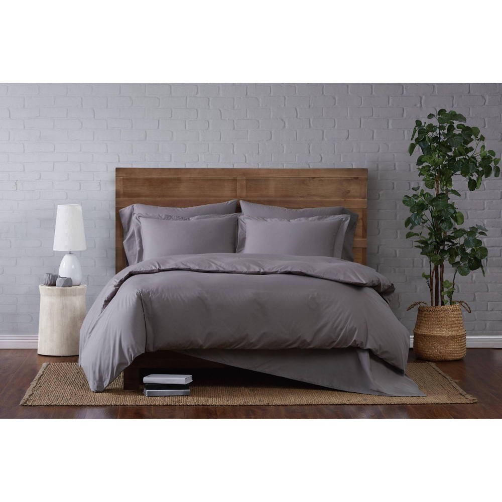 Photos - Bed Linen 3pc Full/Queen Classic Cotton Duvet Set Gray - Brooklyn Loom