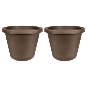 The HC Companies 24 Inch Classic Durable Plastic Flower Pot Container Garden Planter with Molded Rim and Drainage Holes, Chocolate Brown (2 Pack) - 1 of 4