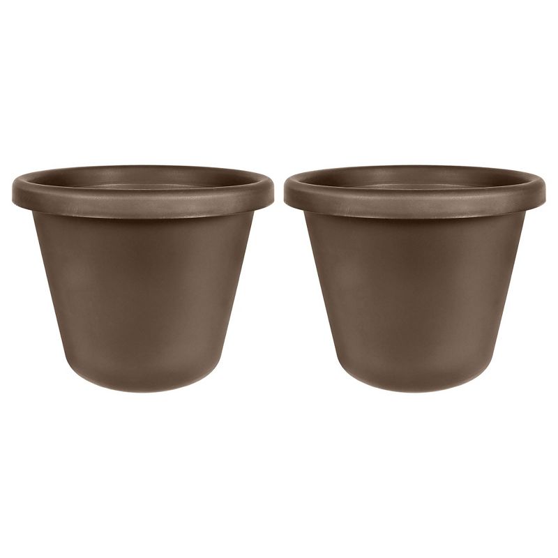 The HC Companies 24 Inch Classic Durable Plastic Flower Pot Container Garden Planter with Molded Rim and Drainage Holes, Chocolate Brown (2 Pack), 1 of 7