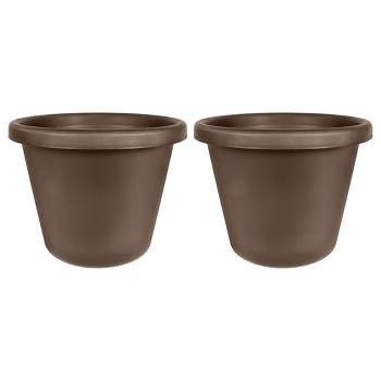 The HC Companies 24 Inch Classic Durable Plastic Flower Pot Container Garden Planter with Molded Rim and Drainage Holes, Chocolate Brown (2 Pack)