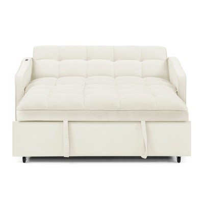 NicBex Loveseat Sofa Modern Comfy Upholstered Sleeper Sofa Bed with Adjustable Back and 2 Arm Pocket & USB Port for Living Room,Beige