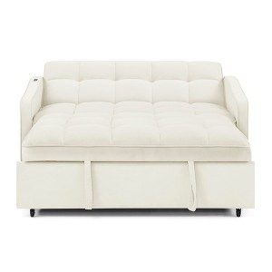 NicBex Loveseat Sofa Modern Comfy Upholstered Sleeper Sofa Bed with Adjustable Back and 2 Arm Pocket & USB Port for Living Room,Beige - 1 of 4