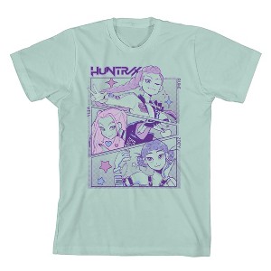 KPop Demon Hunters Panel Art Huntrx Youth Light Green Crew Neck Short Sleeve T-shirt - 1 of 2