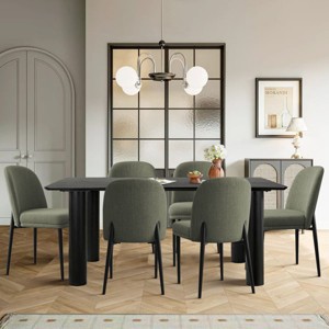 7-Piece Dining Table Set, 67'' Black Rectangle Table with 6 Armless Upholstered Linen Fabric Dining Chairs, Indoor Furniture - Maison Boucle - 1 of 4