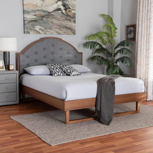 Baxton Studio Queen Douglas Fabric and Wood Platform Bed Gray/Walnut Brown - image 1 of 4