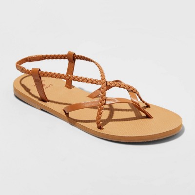 cognac thong sandals