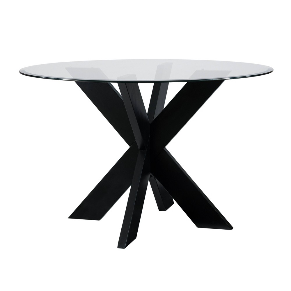 Photos - Garden & Outdoor Decoration Powell Axbridge Modern Dining Table Black: 48" Tempered Glass Top, Acacia Frame, Seats 4