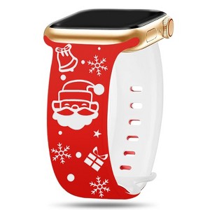 HTUTWOO Christmas Engraved Silicone Band Compatible with Apple Watch 38/40/41mm Two-Tone Santa Claus Sport Strap for iWatch Series, Red+White - 1 of 4