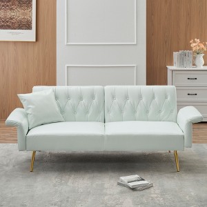 SKRAN 67.71 Inch Faux leather sofa bed with adjustment armres for small space Living Room, Bedroom Office,White - 1 of 4