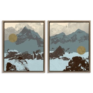 Stupell Industries Mountain Range over Abstract 2pc Floating Frame Art Set - 1 of 4