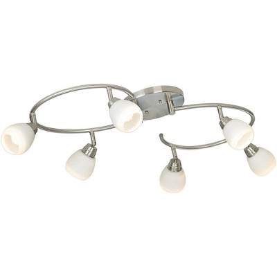 Brushed Nickel 6-Light LED Ceiling Track Fixture with White Glass Shades