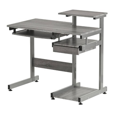 Sleek Gray MDF and Steel Compact Computer Desk with Drawers