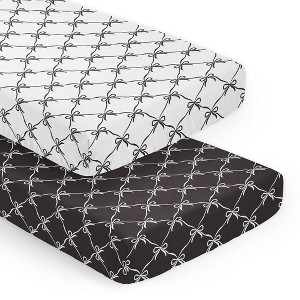 Sweet Jojo Designs Girls Fitted Crib Sheets Set Ballerina and Ballet Bows Black Pink and White 2pc - 1 of 4